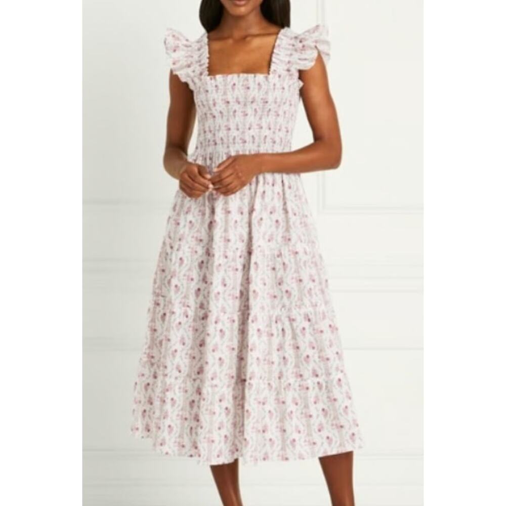 Hill House Pink and White Floral Midi Dress